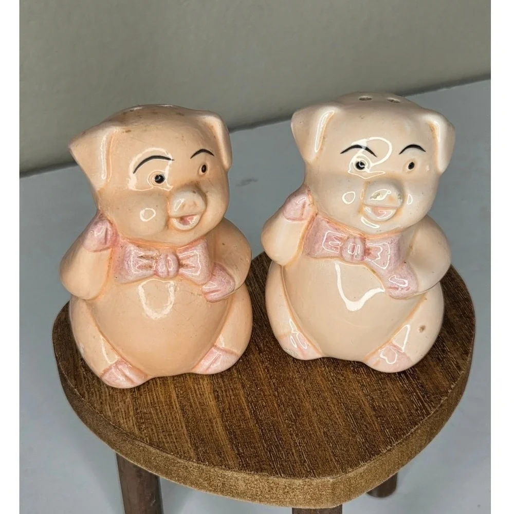 Ceramic Pink Fat Pigs Salt And Pepper Shakers Set Farm‎ Animals